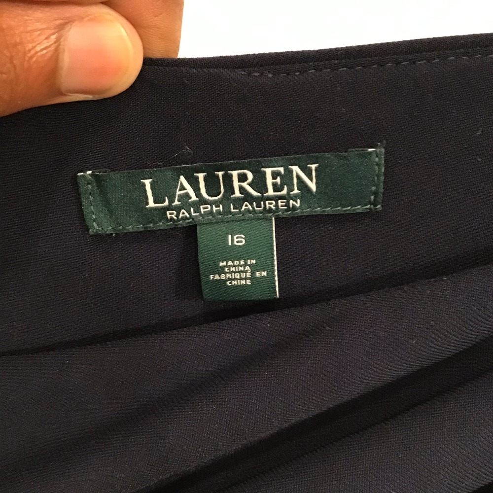 Lauren Ralph Lauren Dress Women 16 Navy Blue New Lace Trim Surplice V-Neck - Picture 11 of 16